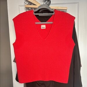 Babaa Bright Red Chunky Knit V-Neck Sweater Vest